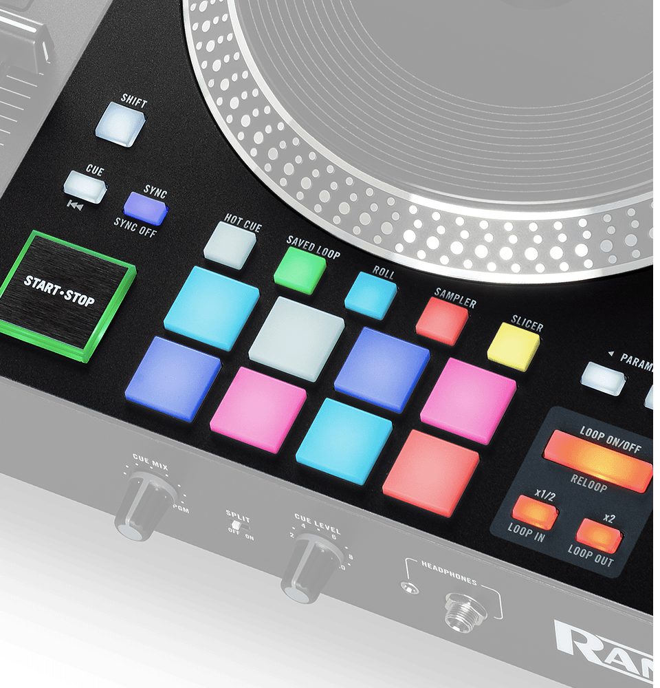RANE ONE has 8 multi-function performance pads per deck for full creative control